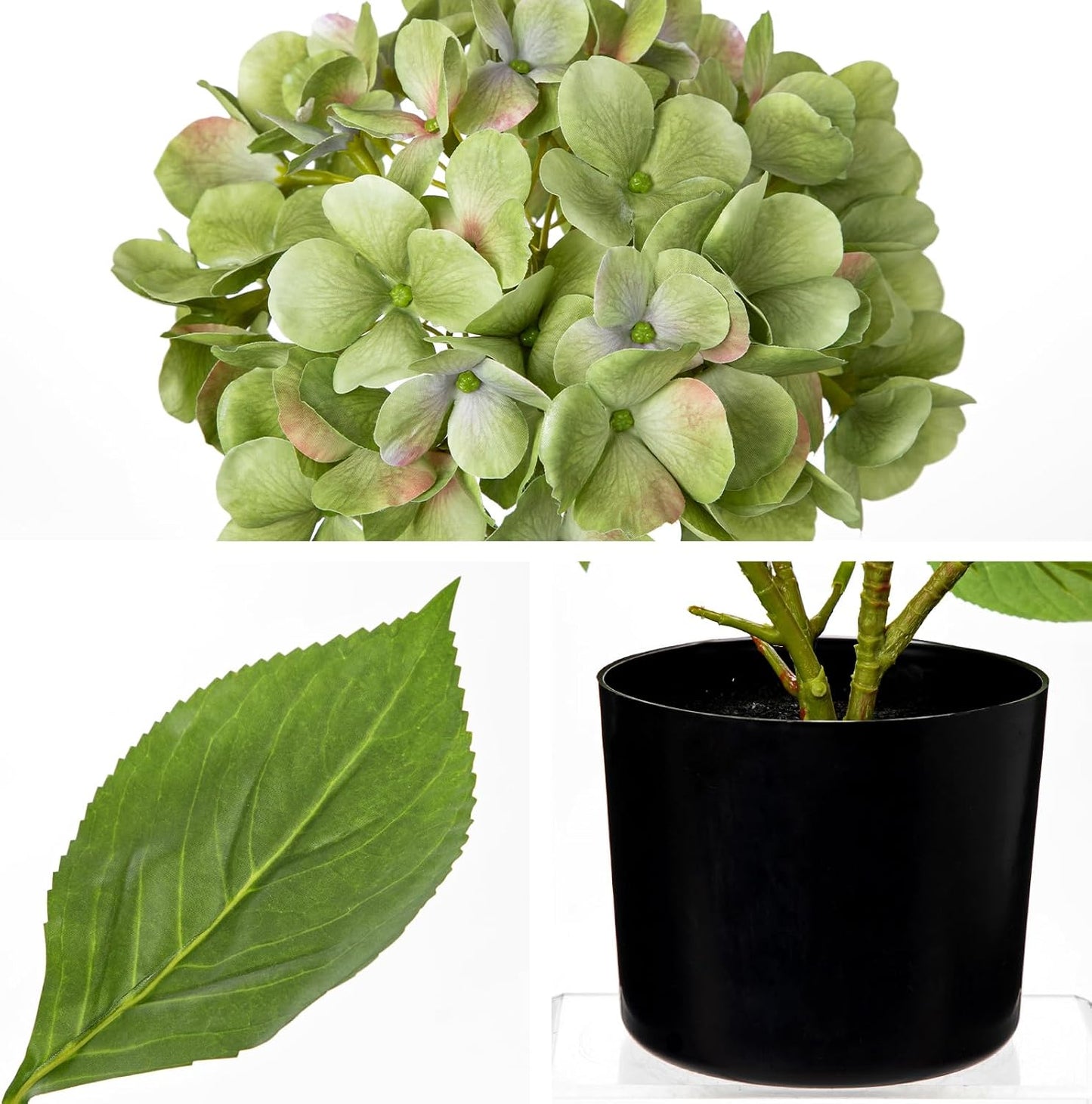Blue Hydrangea Artificial Flowers in Pot Large Silk Three-Head Hydrangeas Flowers Fake Flowers Arrangements for Indoor Home Office Kitchen Table Centerpieces Wedding Decorations