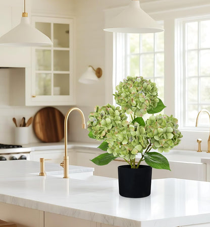 Blue Hydrangea Artificial Flowers in Pot Large Silk Three-Head Hydrangeas Flowers Fake Flowers Arrangements for Indoor Home Office Kitchen Table Centerpieces Wedding Decorations