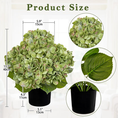 Blue Hydrangea Artificial Flowers in Pot Large Silk Three-Head Hydrangeas Flowers Fake Flowers Arrangements for Indoor Home Office Kitchen Table Centerpieces Wedding Decorations