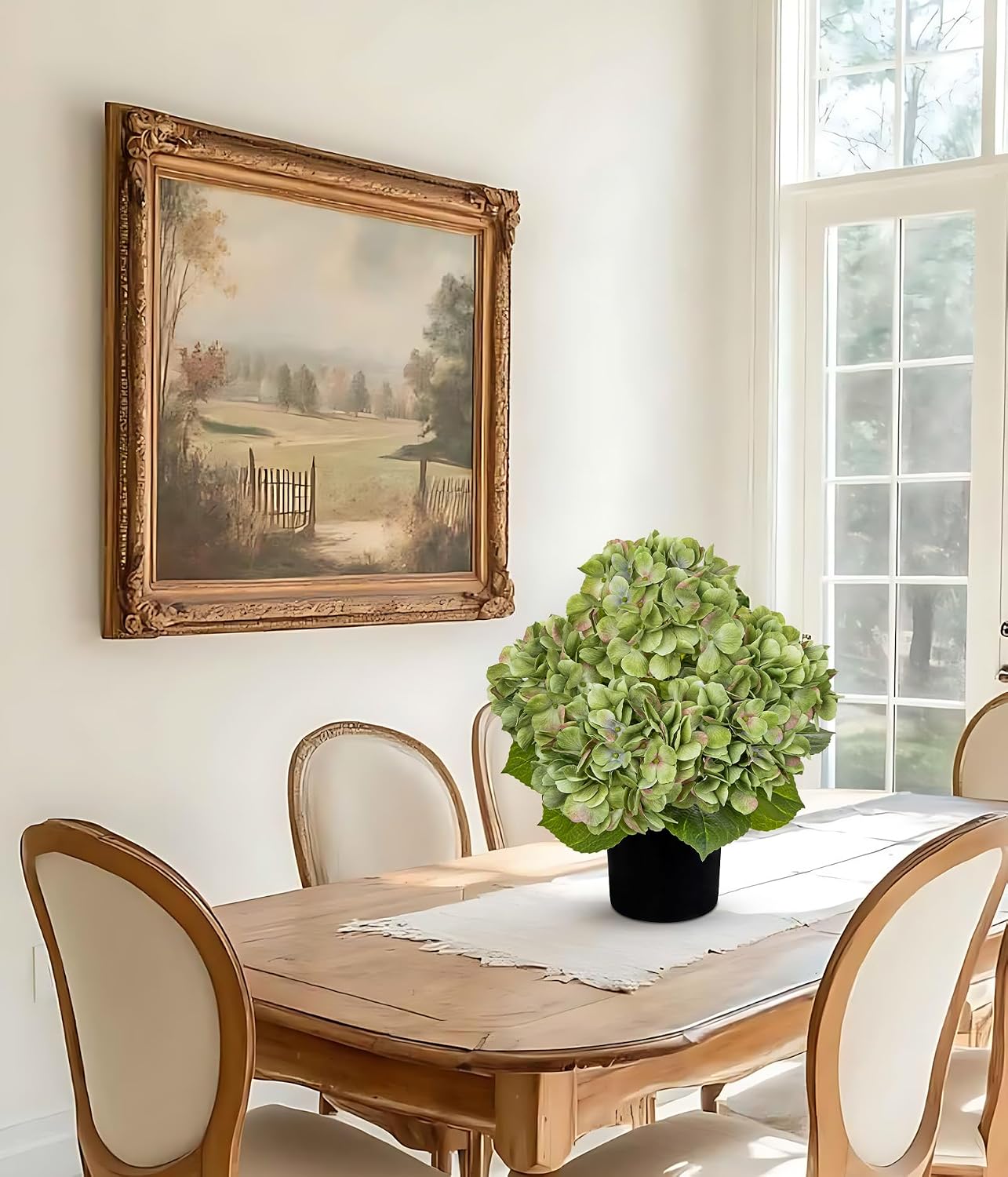 Blue Hydrangea Artificial Flowers in Pot Large Silk Three-Head Hydrangeas Flowers Fake Flowers Arrangements for Indoor Home Office Kitchen Table Centerpieces Wedding Decorations