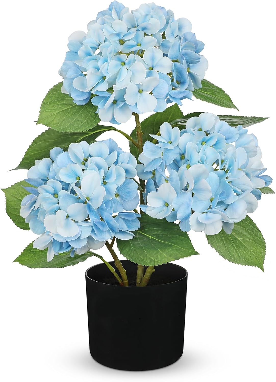 Blue Hydrangea Artificial Flowers in Pot Large Silk Three-Head Hydrangeas Flowers Fake Flowers Arrangements for Indoor Home Office Kitchen Table Centerpieces Wedding Decorations