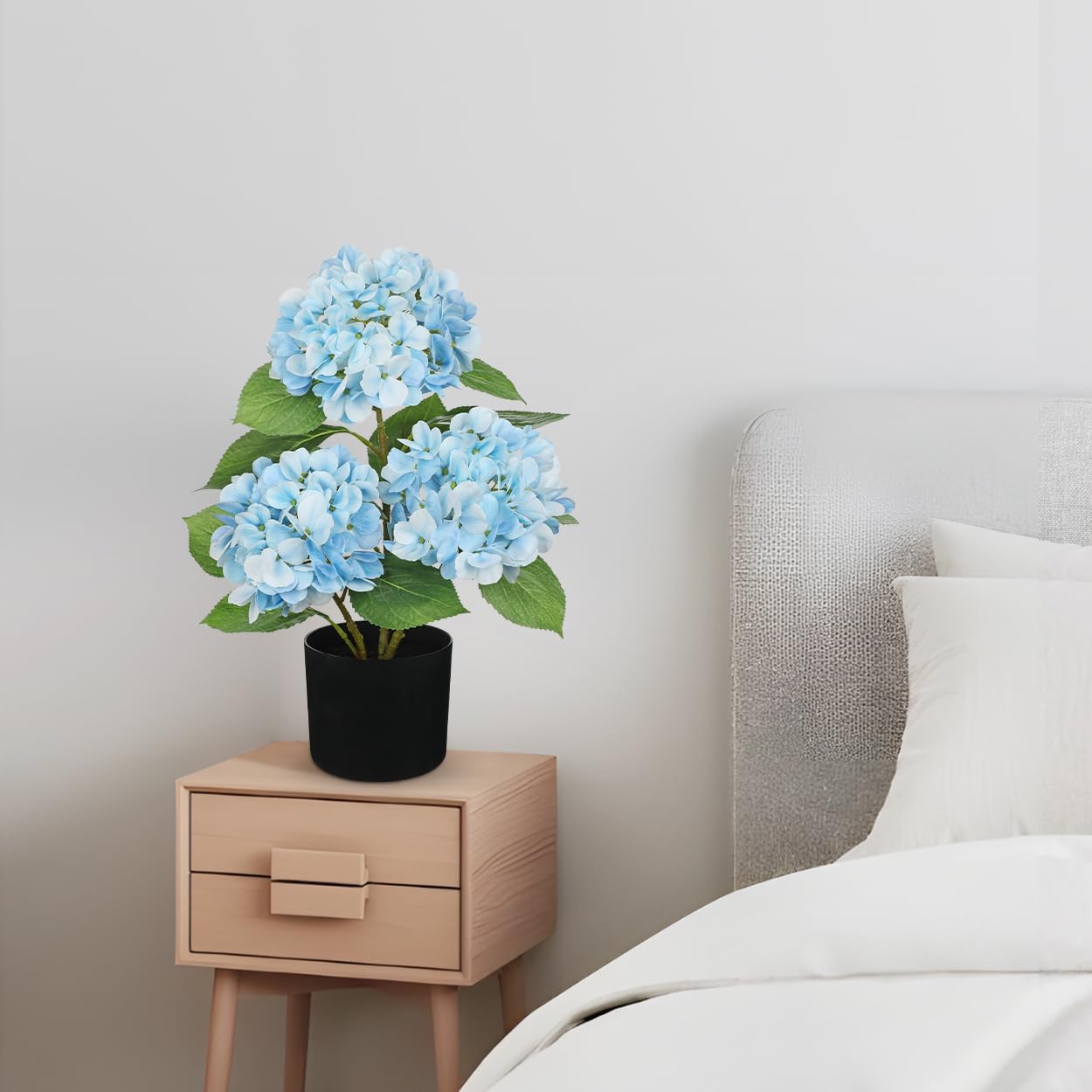 Blue Hydrangea Artificial Flowers in Pot Large Silk Three-Head Hydrangeas Flowers Fake Flowers Arrangements for Indoor Home Office Kitchen Table Centerpieces Wedding Decorations