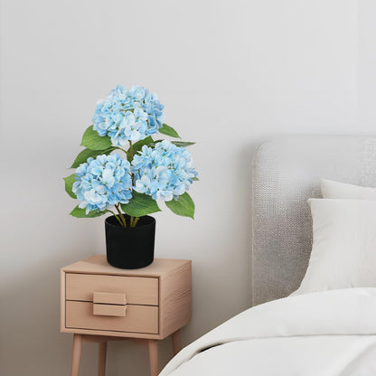 Blue Hydrangea Artificial Flowers in Pot Large Silk Three-Head Hydrangeas Flowers Fake Flowers Arrangements for Indoor Home Office Kitchen Table Centerpieces Wedding Decorations