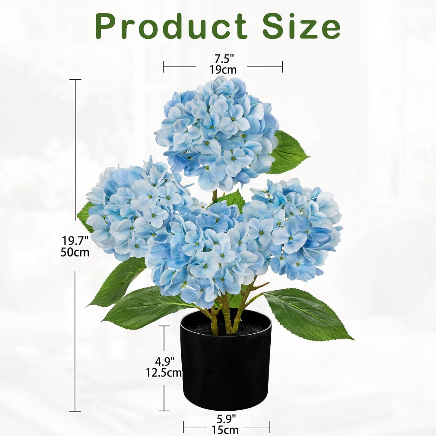 Blue Hydrangea Artificial Flowers in Pot Large Silk Three-Head Hydrangeas Flowers Fake Flowers Arrangements for Indoor Home Office Kitchen Table Centerpieces Wedding Decorations