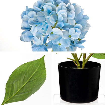 Blue Hydrangea Artificial Flowers in Pot Large Silk Three-Head Hydrangeas Flowers Fake Flowers Arrangements for Indoor Home Office Kitchen Table Centerpieces Wedding Decorations