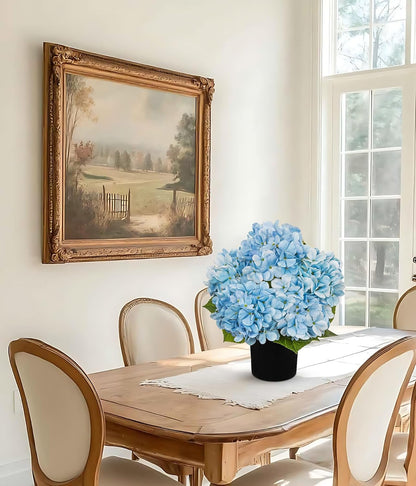 Blue Hydrangea Artificial Flowers in Pot Large Silk Three-Head Hydrangeas Flowers Fake Flowers Arrangements for Indoor Home Office Kitchen Table Centerpieces Wedding Decorations