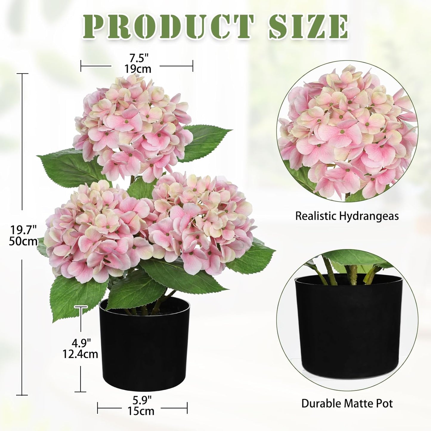 Blue Hydrangea Artificial Flowers in Pot Large Silk Three-Head Hydrangeas Flowers Fake Flowers Arrangements for Indoor Home Office Kitchen Table Centerpieces Wedding Decorations