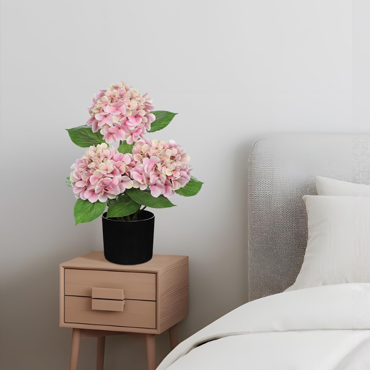 Blue Hydrangea Artificial Flowers in Pot Large Silk Three-Head Hydrangeas Flowers Fake Flowers Arrangements for Indoor Home Office Kitchen Table Centerpieces Wedding Decorations