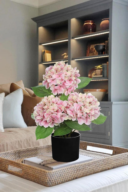 Blue Hydrangea Artificial Flowers in Pot Large Silk Three-Head Hydrangeas Flowers Fake Flowers Arrangements for Indoor Home Office Kitchen Table Centerpieces Wedding Decorations