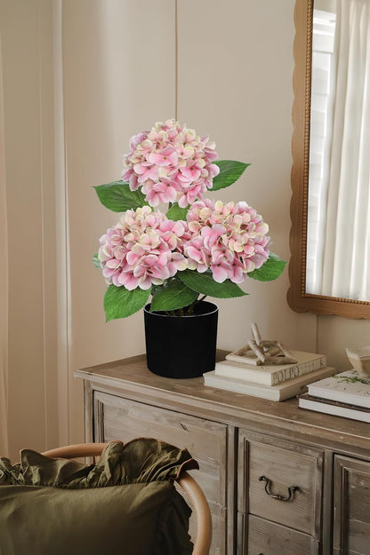 Blue Hydrangea Artificial Flowers in Pot Large Silk Three-Head Hydrangeas Flowers Fake Flowers Arrangements for Indoor Home Office Kitchen Table Centerpieces Wedding Decorations