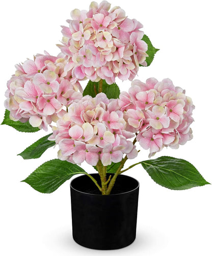 Blue Hydrangea Artificial Flowers in Pot Large Silk Three-Head Hydrangeas Flowers Fake Flowers Arrangements for Indoor Home Office Kitchen Table Centerpieces Wedding Decorations