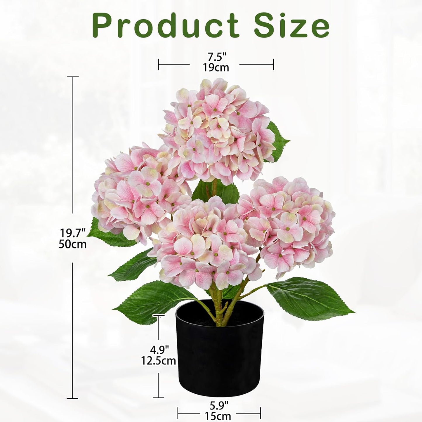 Blue Hydrangea Artificial Flowers in Pot Large Silk Three-Head Hydrangeas Flowers Fake Flowers Arrangements for Indoor Home Office Kitchen Table Centerpieces Wedding Decorations
