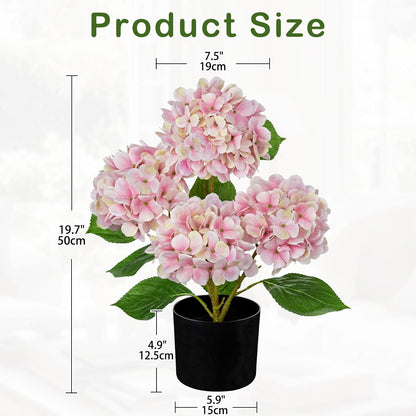 Blue Hydrangea Artificial Flowers in Pot Large Silk Three-Head Hydrangeas Flowers Fake Flowers Arrangements for Indoor Home Office Kitchen Table Centerpieces Wedding Decorations