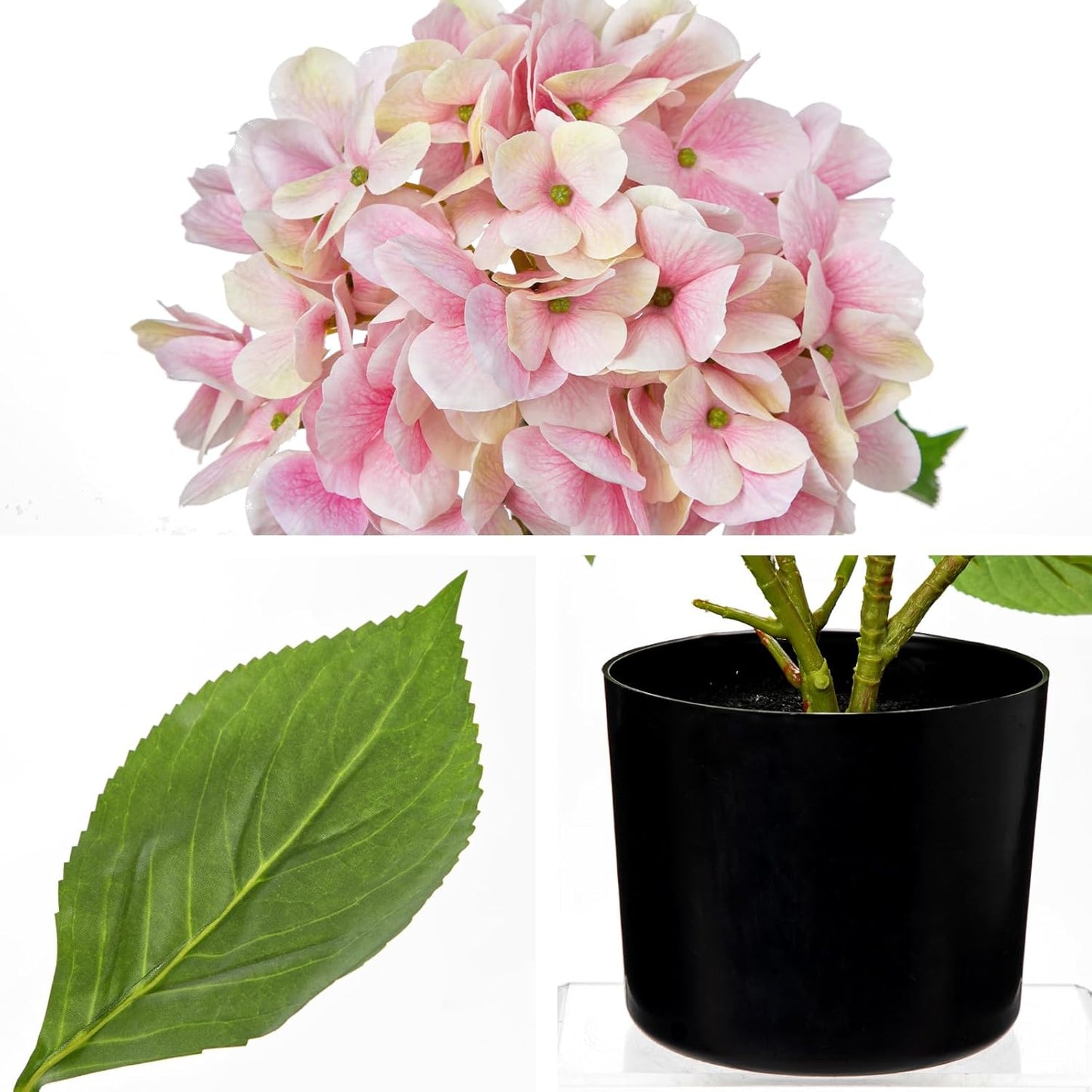 Blue Hydrangea Artificial Flowers in Pot Large Silk Three-Head Hydrangeas Flowers Fake Flowers Arrangements for Indoor Home Office Kitchen Table Centerpieces Wedding Decorations