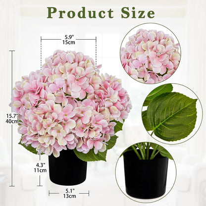 Blue Hydrangea Artificial Flowers in Pot Large Silk Three-Head Hydrangeas Flowers Fake Flowers Arrangements for Indoor Home Office Kitchen Table Centerpieces Wedding Decorations