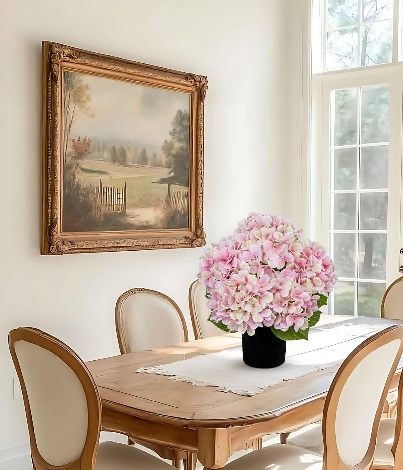 Blue Hydrangea Artificial Flowers in Pot Large Silk Three-Head Hydrangeas Flowers Fake Flowers Arrangements for Indoor Home Office Kitchen Table Centerpieces Wedding Decorations