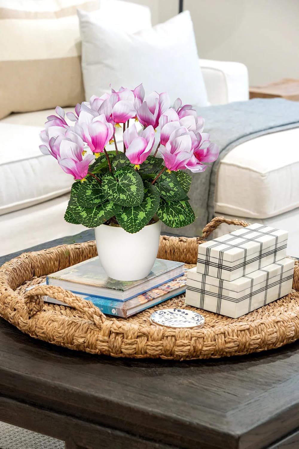 Blue Hydrangea Artificial Flowers in Pot Large Silk Three-Head Hydrangeas Flowers Fake Flowers Arrangements for Indoor Home Office Kitchen Table Centerpieces Wedding Decorations