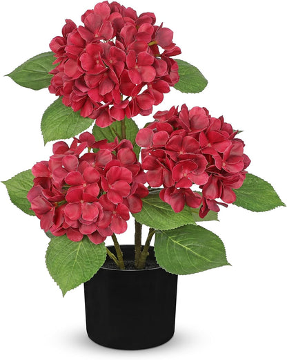 Blue Hydrangea Artificial Flowers in Pot Large Silk Three-Head Hydrangeas Flowers Fake Flowers Arrangements for Indoor Home Office Kitchen Table Centerpieces Wedding Decorations