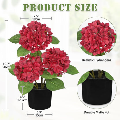 Blue Hydrangea Artificial Flowers in Pot Large Silk Three-Head Hydrangeas Flowers Fake Flowers Arrangements for Indoor Home Office Kitchen Table Centerpieces Wedding Decorations