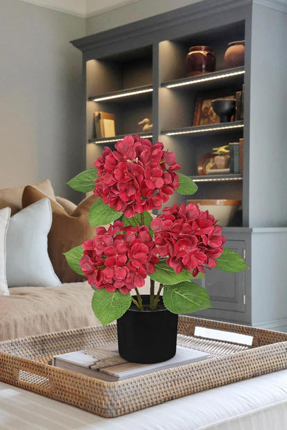 Blue Hydrangea Artificial Flowers in Pot Large Silk Three-Head Hydrangeas Flowers Fake Flowers Arrangements for Indoor Home Office Kitchen Table Centerpieces Wedding Decorations
