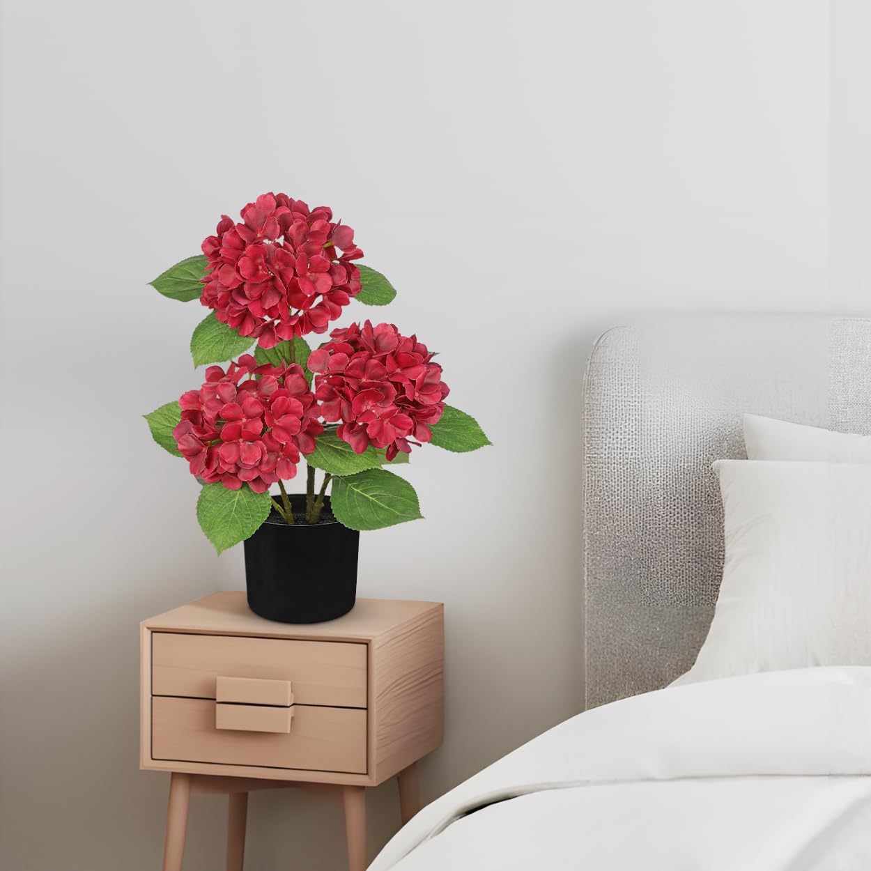 Blue Hydrangea Artificial Flowers in Pot Large Silk Three-Head Hydrangeas Flowers Fake Flowers Arrangements for Indoor Home Office Kitchen Table Centerpieces Wedding Decorations