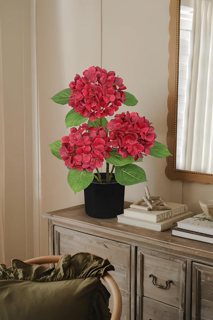 Blue Hydrangea Artificial Flowers in Pot Large Silk Three-Head Hydrangeas Flowers Fake Flowers Arrangements for Indoor Home Office Kitchen Table Centerpieces Wedding Decorations