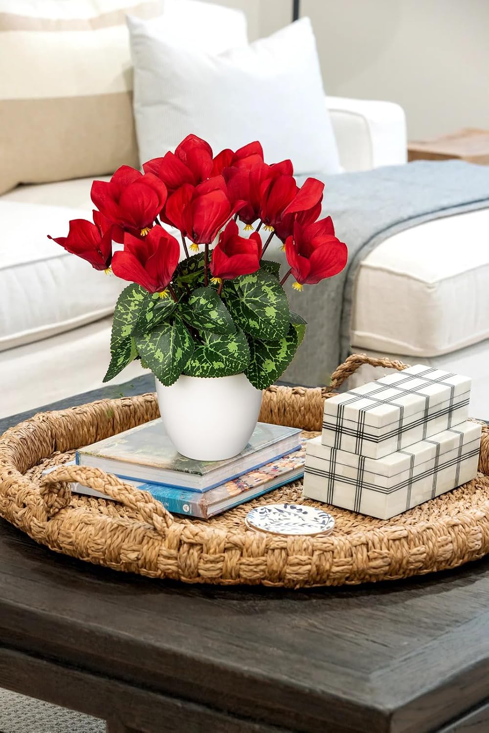 Blue Hydrangea Artificial Flowers in Pot Large Silk Three-Head Hydrangeas Flowers Fake Flowers Arrangements for Indoor Home Office Kitchen Table Centerpieces Wedding Decorations