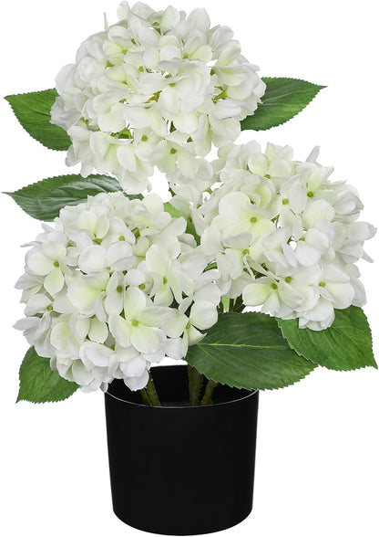 Blue Hydrangea Artificial Flowers in Pot Large Silk Three-Head Hydrangeas Flowers Fake Flowers Arrangements for Indoor Home Office Kitchen Table Centerpieces Wedding Decorations