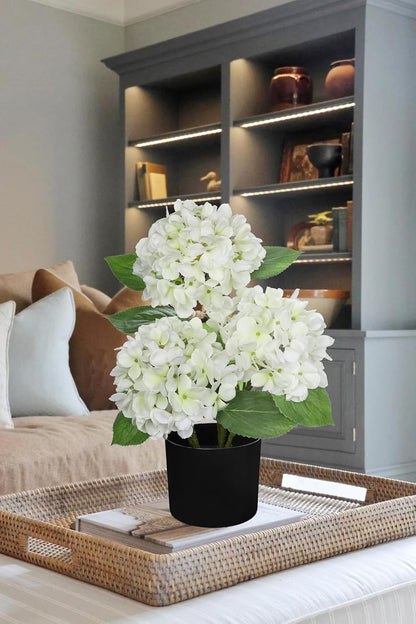 Blue Hydrangea Artificial Flowers in Pot Large Silk Three-Head Hydrangeas Flowers Fake Flowers Arrangements for Indoor Home Office Kitchen Table Centerpieces Wedding Decorations