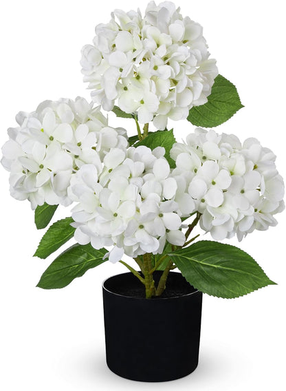 Blue Hydrangea Artificial Flowers in Pot Large Silk Three-Head Hydrangeas Flowers Fake Flowers Arrangements for Indoor Home Office Kitchen Table Centerpieces Wedding Decorations