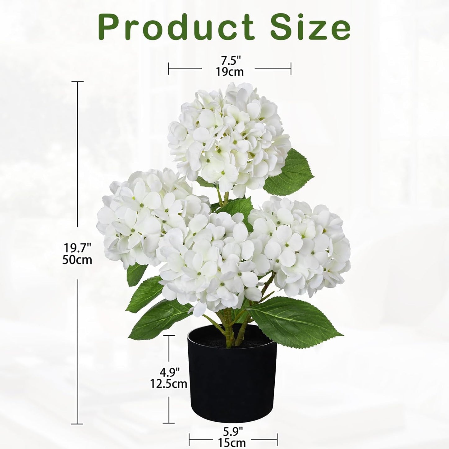 Blue Hydrangea Artificial Flowers in Pot Large Silk Three-Head Hydrangeas Flowers Fake Flowers Arrangements for Indoor Home Office Kitchen Table Centerpieces Wedding Decorations
