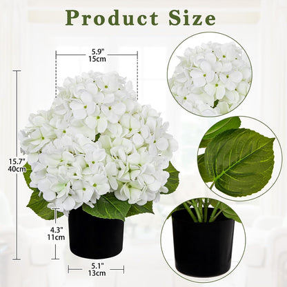 Blue Hydrangea Artificial Flowers in Pot Large Silk Three-Head Hydrangeas Flowers Fake Flowers Arrangements for Indoor Home Office Kitchen Table Centerpieces Wedding Decorations