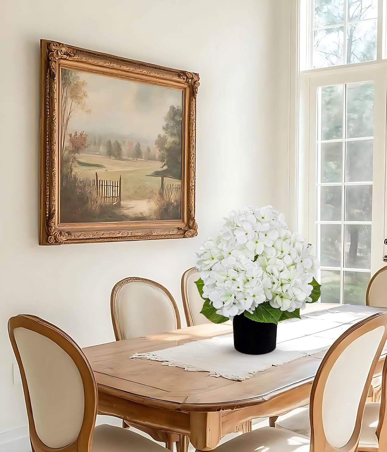 Blue Hydrangea Artificial Flowers in Pot Large Silk Three-Head Hydrangeas Flowers Fake Flowers Arrangements for Indoor Home Office Kitchen Table Centerpieces Wedding Decorations