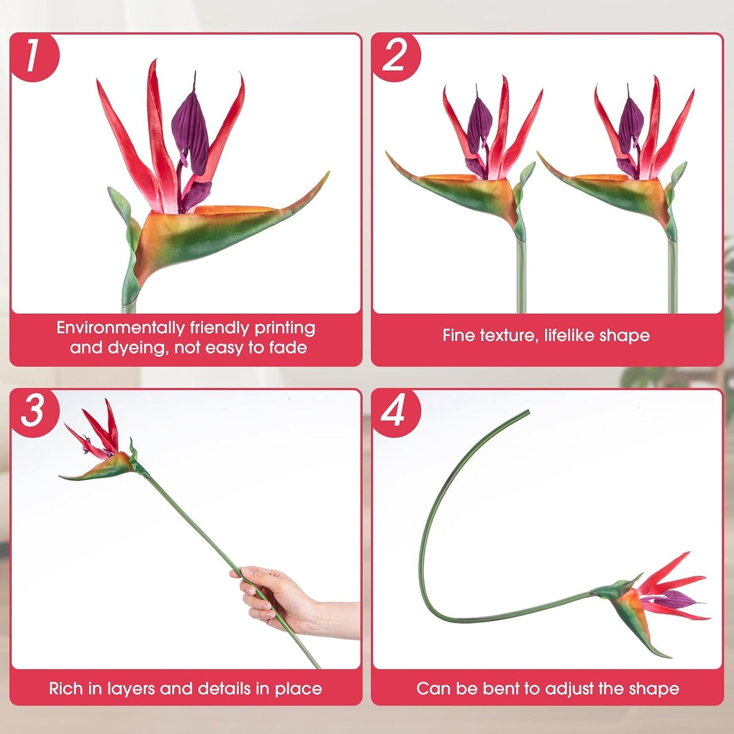 12 Pcs Bird of Paradise Artificial Plant 24 Inches Hawaiian Tropical Flowers Fake Rubber Strelitzia Faux Flowers Bouquet for Home Garden Office Wedding Indoor Outside Party Decor DIY (Yellow)