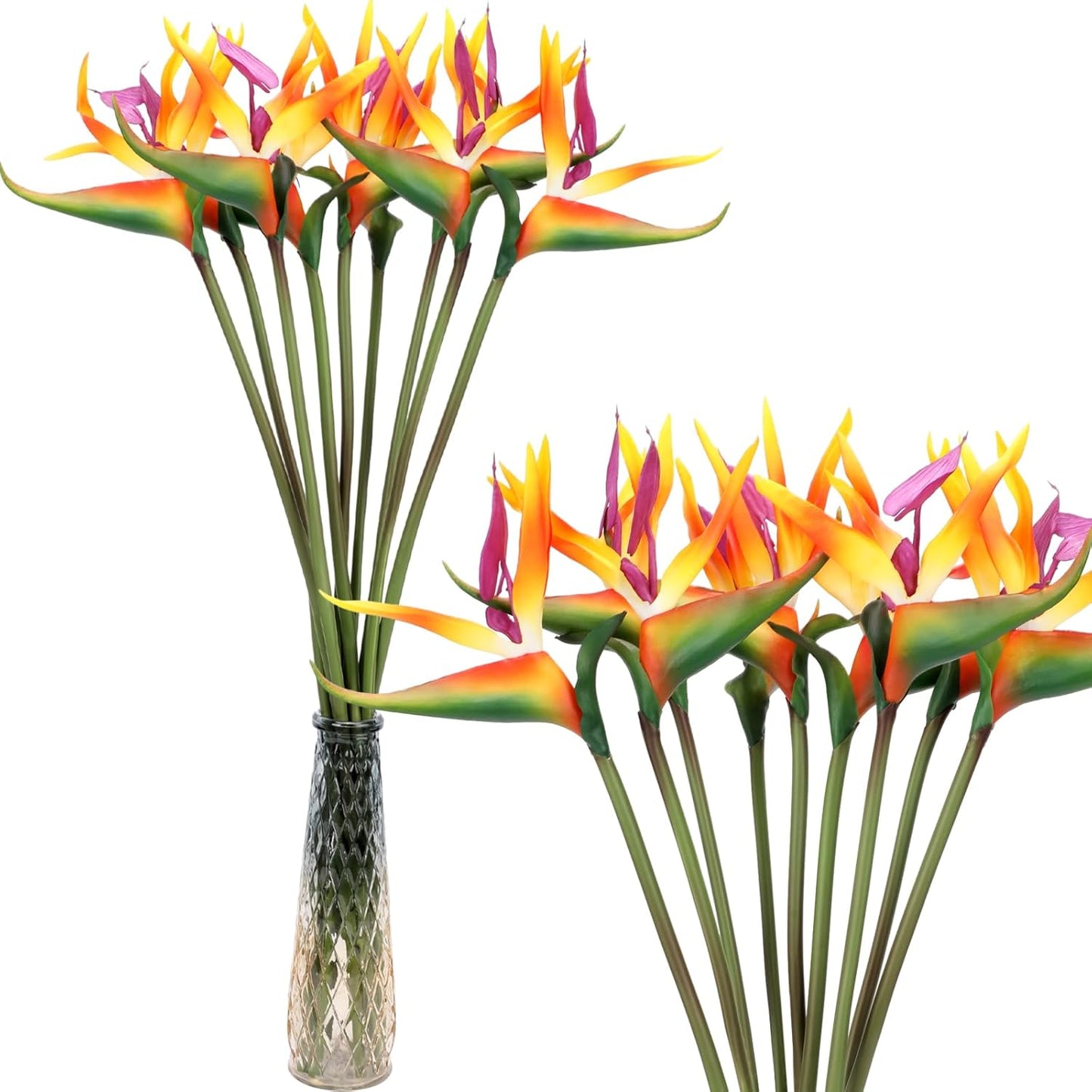 12 Pcs Bird of Paradise Artificial Plant 24 Inches Hawaiian Tropical Flowers Fake Rubber Strelitzia Faux Flowers Bouquet for Home Garden Office Wedding Indoor Outside Party Decor DIY (Yellow)