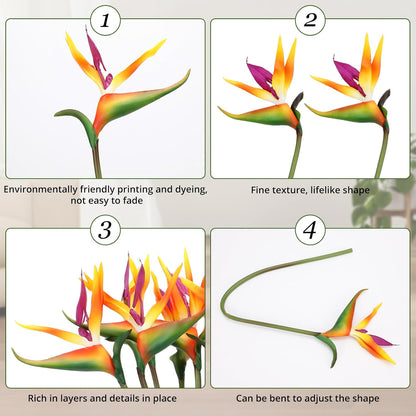12 Pcs Bird of Paradise Artificial Plant 24 Inches Hawaiian Tropical Flowers Fake Rubber Strelitzia Faux Flowers Bouquet for Home Garden Office Wedding Indoor Outside Party Decor DIY (Yellow)