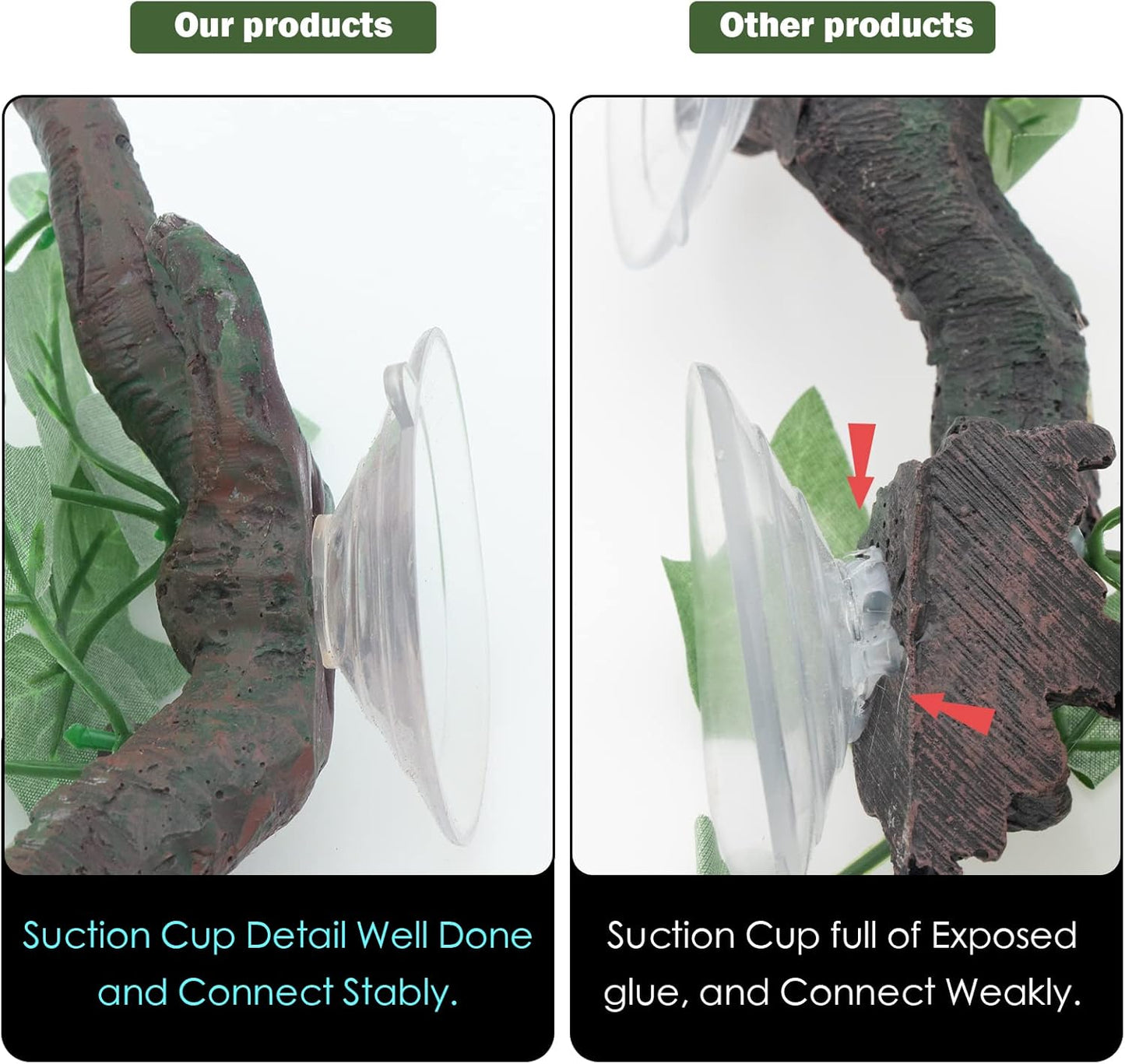 Reptile Corner Branch Terrarium Plant Decoration with Suction Cup for Amphibian Lizard Snake Climbing