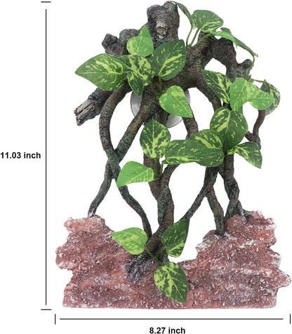 Reptile Corner Branch Terrarium Plant Decoration with Suction Cup for Amphibian Lizard Snake Climbing