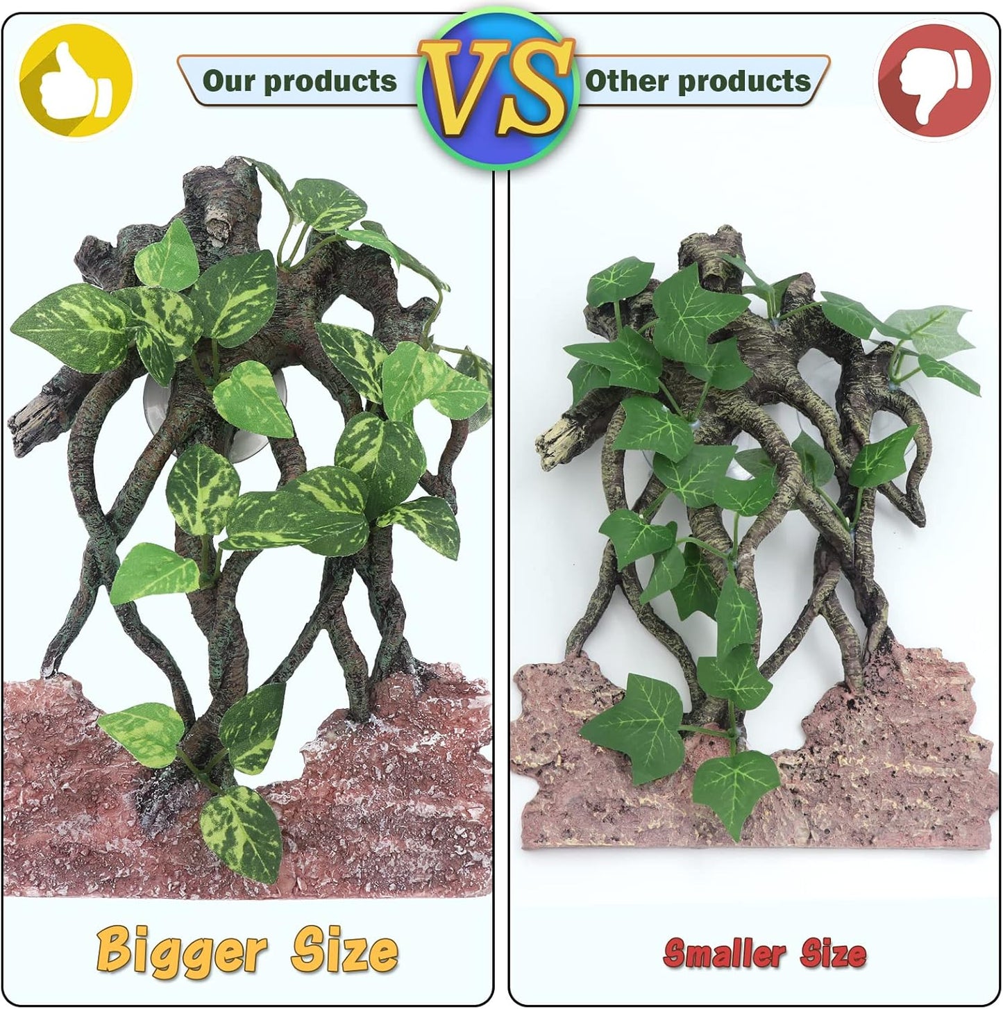 Reptile Corner Branch Terrarium Plant Decoration with Suction Cup for Amphibian Lizard Snake Climbing