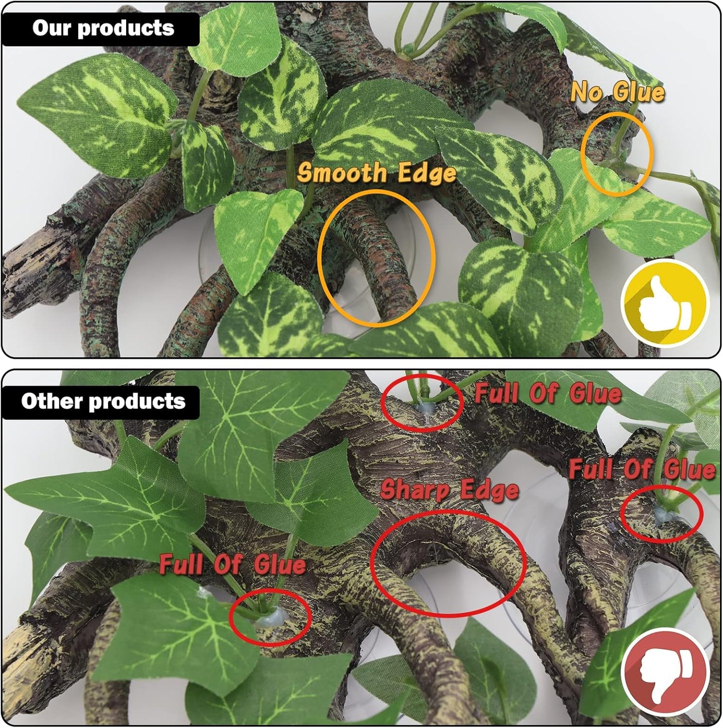 Reptile Corner Branch Terrarium Plant Decoration with Suction Cup for Amphibian Lizard Snake Climbing
