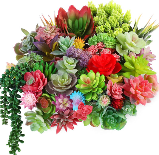WILLBOND 50 Pcs Bulk Mini Artificial Succulents Plants Assorted Unpotted Realistic Plants Fake Textured Succulent Picks Realistic Plastic Cactus Stems for Succulent Garden Home Decor (Normal Style)