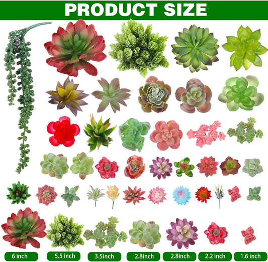 WILLBOND 50 Pcs Bulk Mini Artificial Succulents Plants Assorted Unpotted Realistic Plants Fake Textured Succulent Picks Realistic Plastic Cactus Stems for Succulent Garden Home Decor (Normal Style)