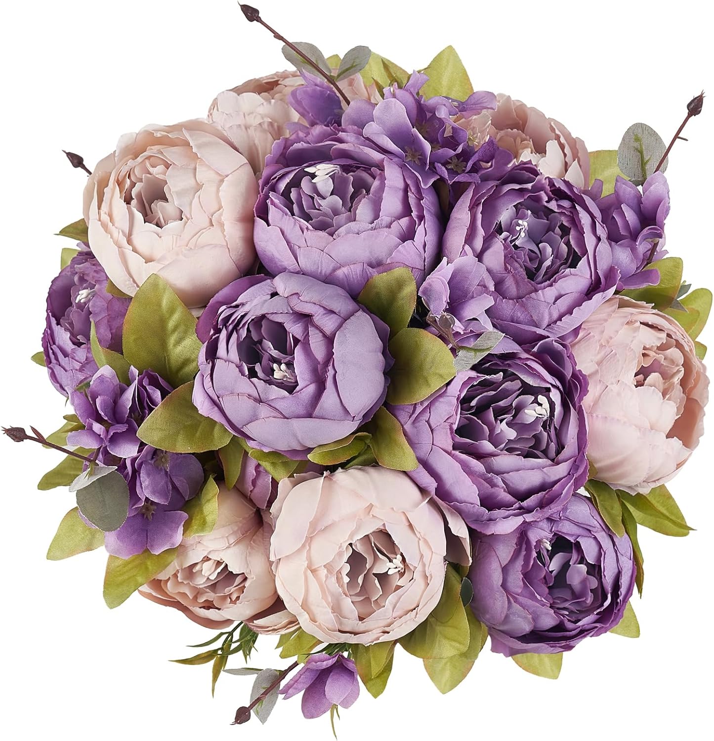 Peonies Artificial Flowers, 2 Packs 13 Stems Faux Peony Flowers Real Touch Fake Silk Bouquet for Arrangements Dining Table Centerpieces for Kitchen Bridal Wedding Party (2, Mixed White)