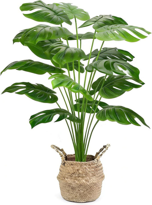 Large Artificial Monstera Plant 44 Inches, Fake Monstera in Woven Basket, Large Fake Floor Plant for Indoor, Home, Office, Living Room Decor No Maintenance