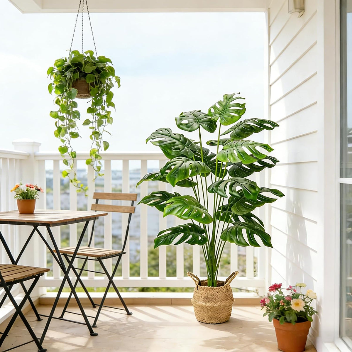 Large Artificial Monstera Plant 44 Inches, Fake Monstera in Woven Basket, Large Fake Floor Plant for Indoor, Home, Office, Living Room Decor No Maintenance