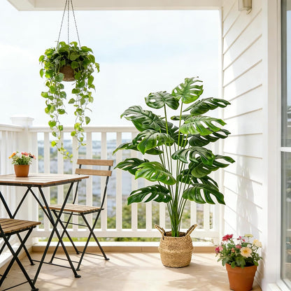 Large Artificial Monstera Plant 44 Inches, Fake Monstera in Woven Basket, Large Fake Floor Plant for Indoor, Home, Office, Living Room Decor No Maintenance