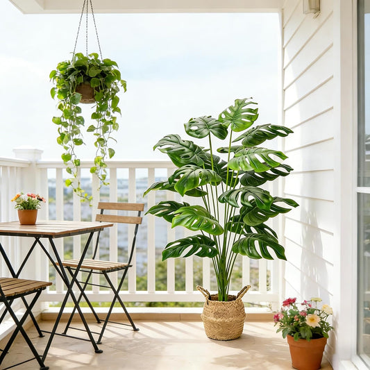 Large Artificial Monstera Plant 44 Inches, Fake Monstera in Woven Basket, Large Fake Floor Plant for Indoor, Home, Office, Living Room Decor No Maintenance