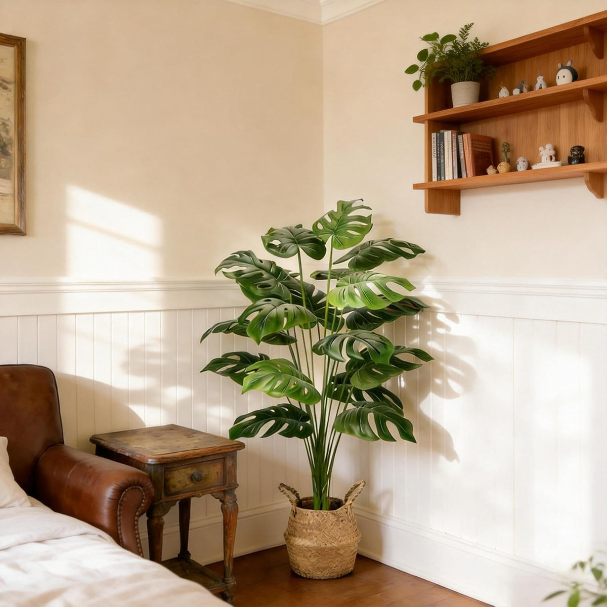 Large Artificial Monstera Plant 44 Inches, Fake Monstera in Woven Basket, Large Fake Floor Plant for Indoor, Home, Office, Living Room Decor No Maintenance