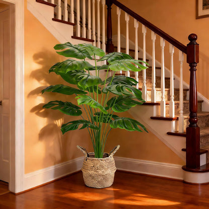 Large Artificial Monstera Plant 44 Inches, Fake Monstera in Woven Basket, Large Fake Floor Plant for Indoor, Home, Office, Living Room Decor No Maintenance