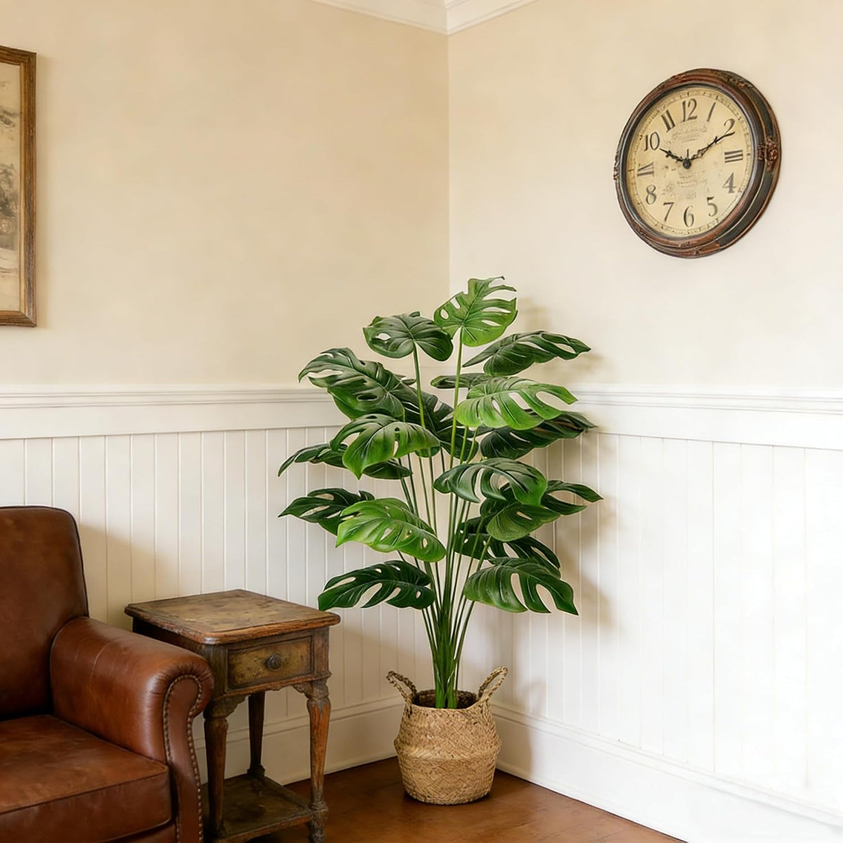Large Artificial Monstera Plant 44 Inches, Fake Monstera in Woven Basket, Large Fake Floor Plant for Indoor, Home, Office, Living Room Decor No Maintenance